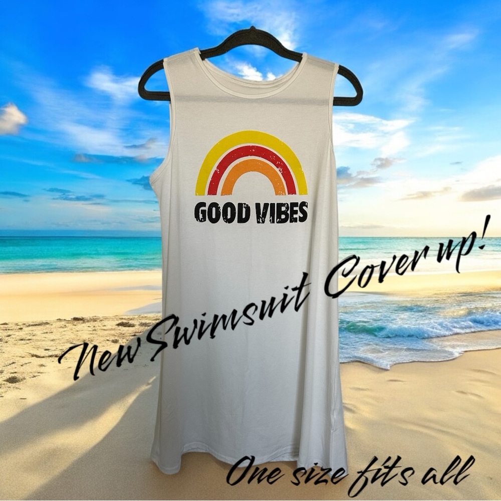 White 'Good Vibes' Swimsuit Cover Up